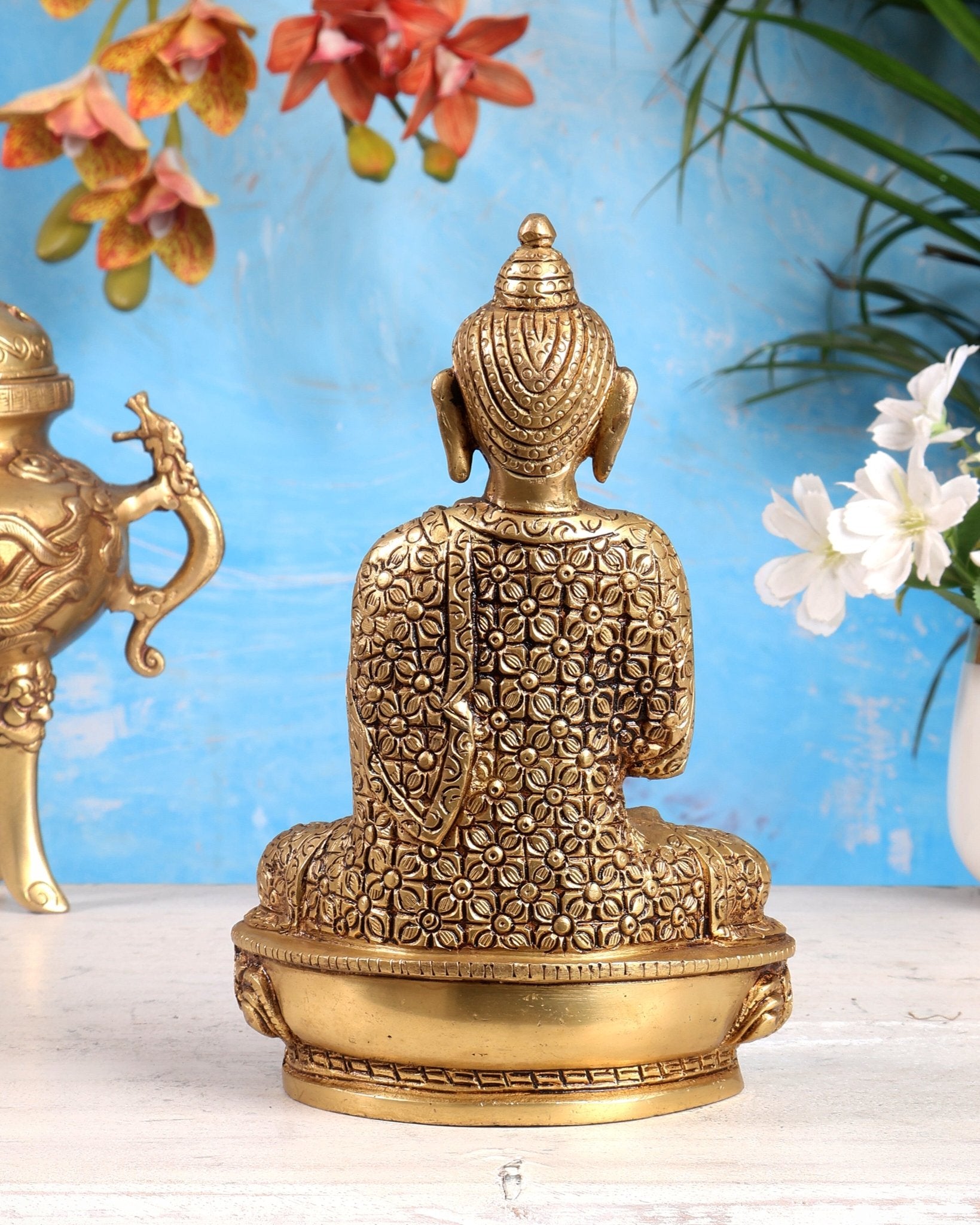 Brass Buddha Idol in Abhaya Mudra – 8" - Budhshiv.com