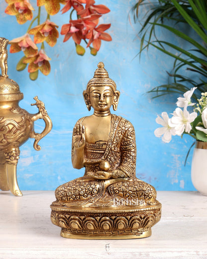Brass Buddha Idol in Abhaya Mudra – 8" - Budhshiv.com