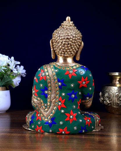 Brass Buddha Idol with Abhaya Mudra - 10 Inch meenakari - Budhshiv.com