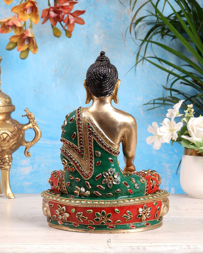 Brass Buddha statue - 9.5 Inch with meenakari - Budhshiv.com