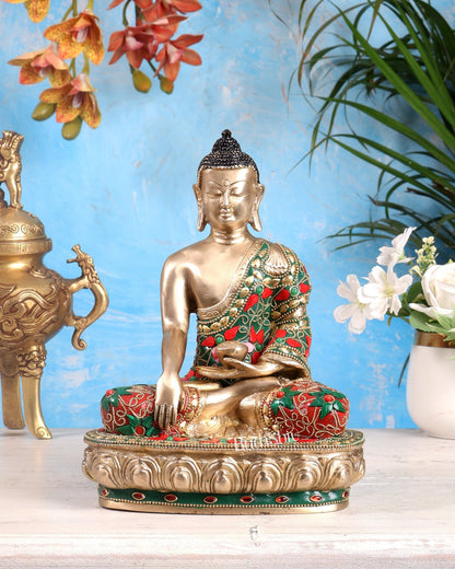 Brass Buddha statue - 9.5 Inch with meenakari - Budhshiv.com
