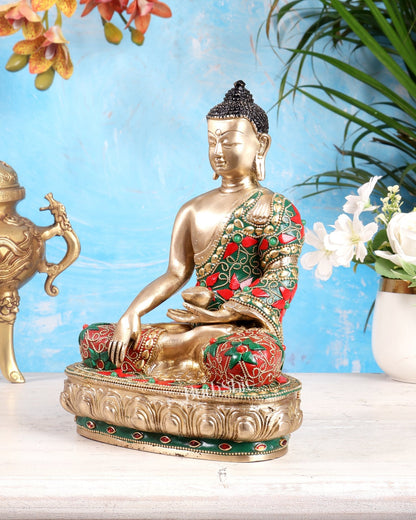 Brass Buddha statue - 9.5 Inch with meenakari - Budhshiv.com