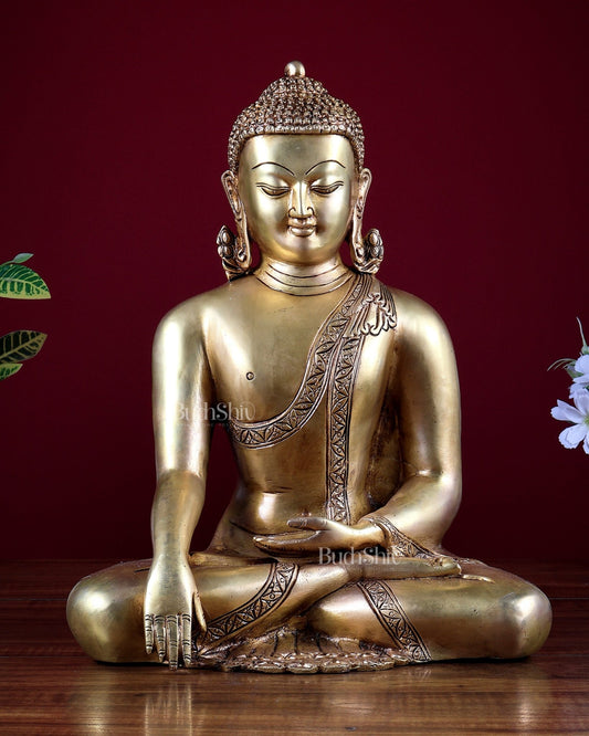 Brass Buddha Statue Bhoomisparsha Nirvana Buddha – 13 inch - Budhshiv.com