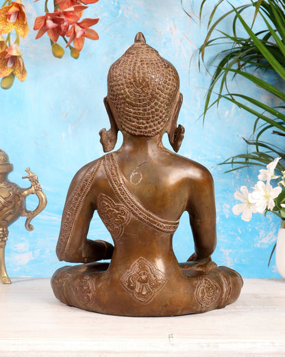 Brass Buddha Statue – Copper Tone Spiritual Artefact 12 inch - Budhshiv.com