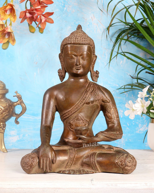 Brass Buddha Statue – Copper Tone Spiritual Artefact 12 inch - Budhshiv.com