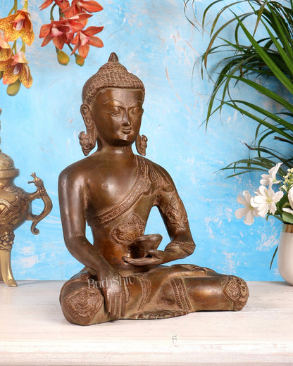 Brass Buddha Statue – Copper Tone Spiritual Artefact 12 inch - Budhshiv.com