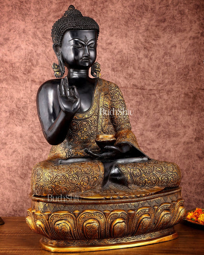 Brass Buddha Statue in Abhaya Mudra - 21.5" Tall, 22kg - Budhshiv.com