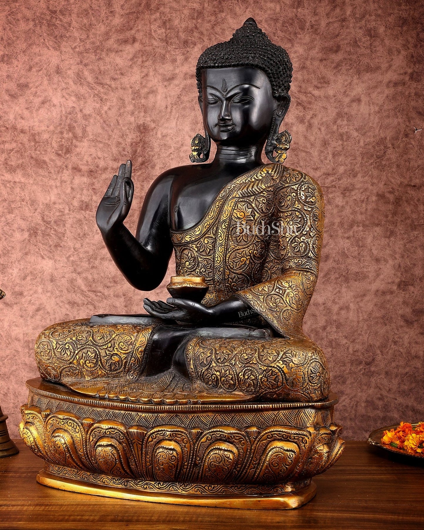 Brass Buddha Statue in Abhaya Mudra - 21.5" Tall, 22kg - Budhshiv.com