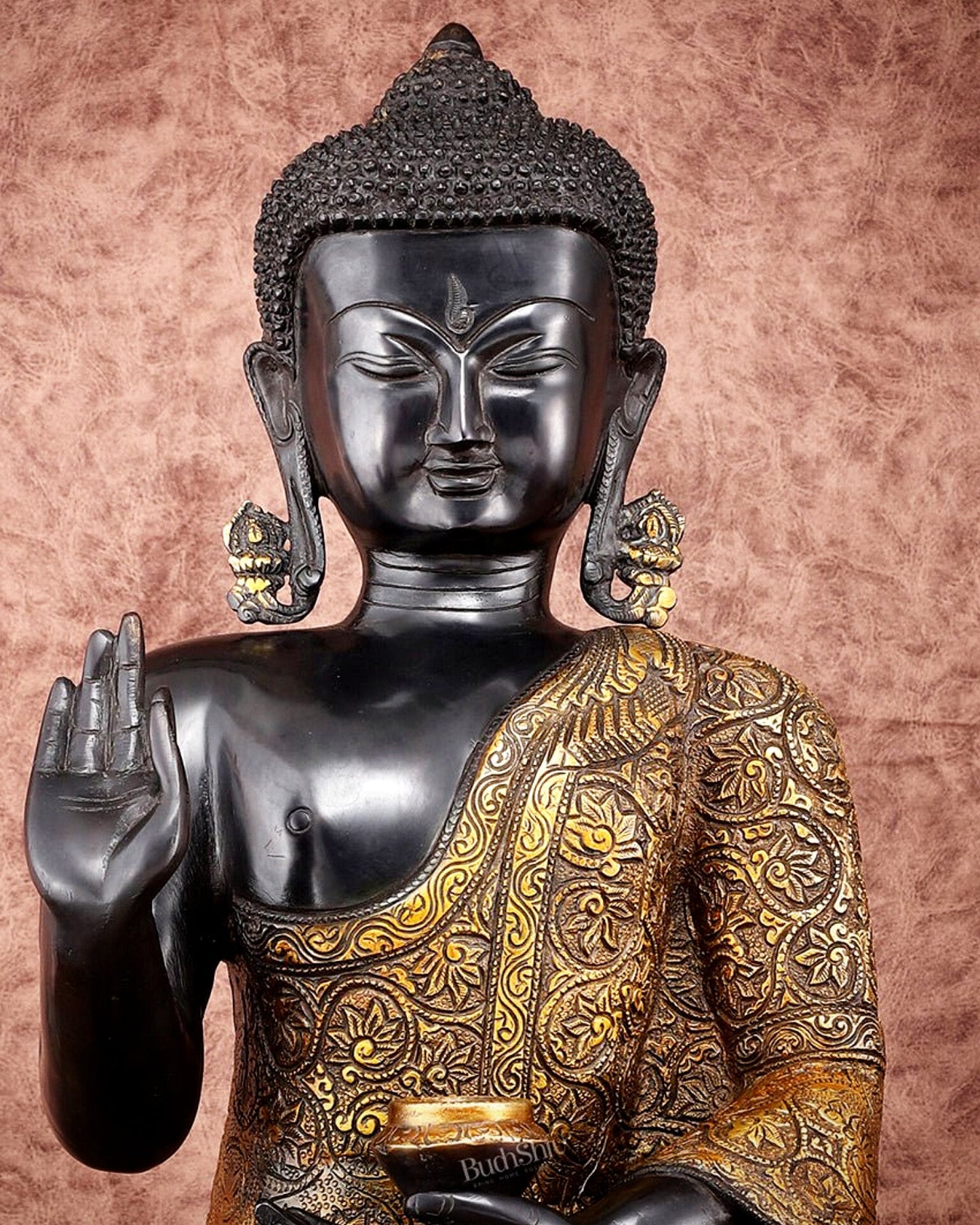Brass Buddha Statue in Abhaya Mudra - 21.5" Tall, 22kg - Budhshiv.com