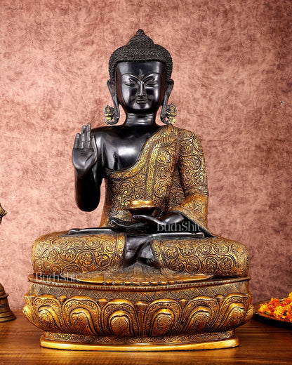Brass Buddha Statue in Abhaya Mudra - 21.5" Tall, 22kg - Budhshiv.com