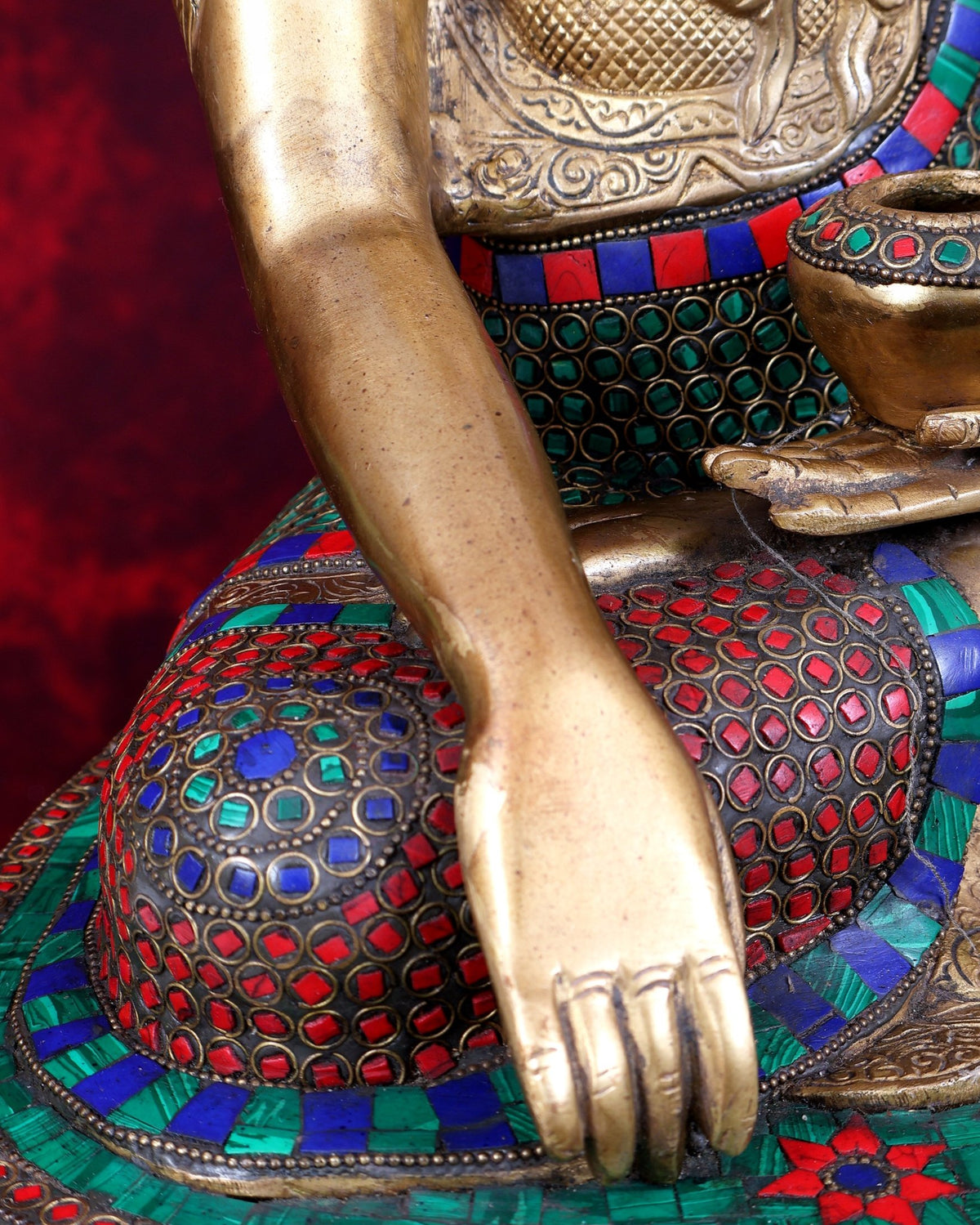 Brass Buddha Statue in Bhoomisparsha Mudra with Medicine Bowl - 21.5 Inch stonework - Budhshiv.com