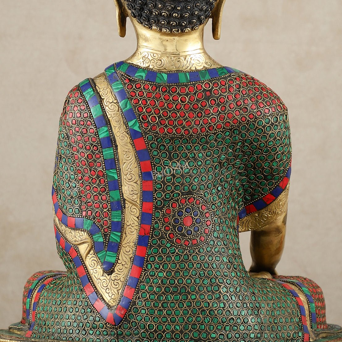 Brass Buddha Statue in Bhoomisparsha Mudra with Medicine Bowl - 21.5 Inch - Budhshiv.com
