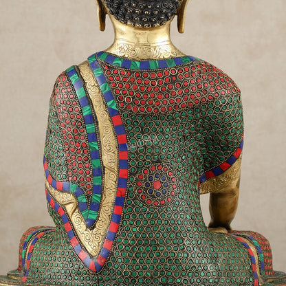 Brass Buddha Statue in Bhoomisparsha Mudra with Medicine Bowl - 21.5 Inch - Budhshiv.com