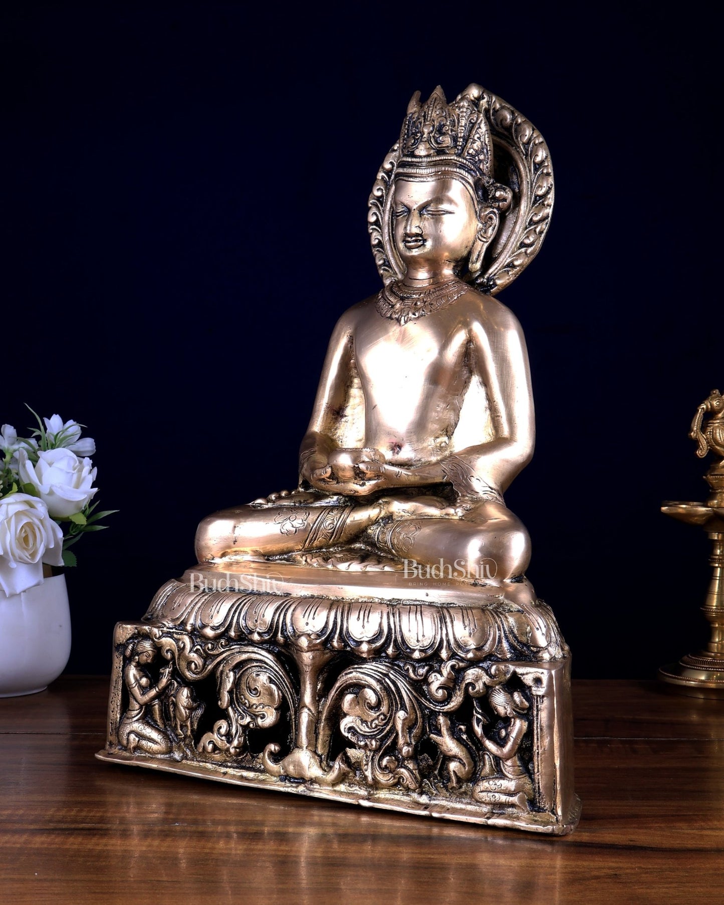 Brass Buddha Statue in Meditation – Calm & Peaceful Home Decor 13.5 inch - Budhshiv.com