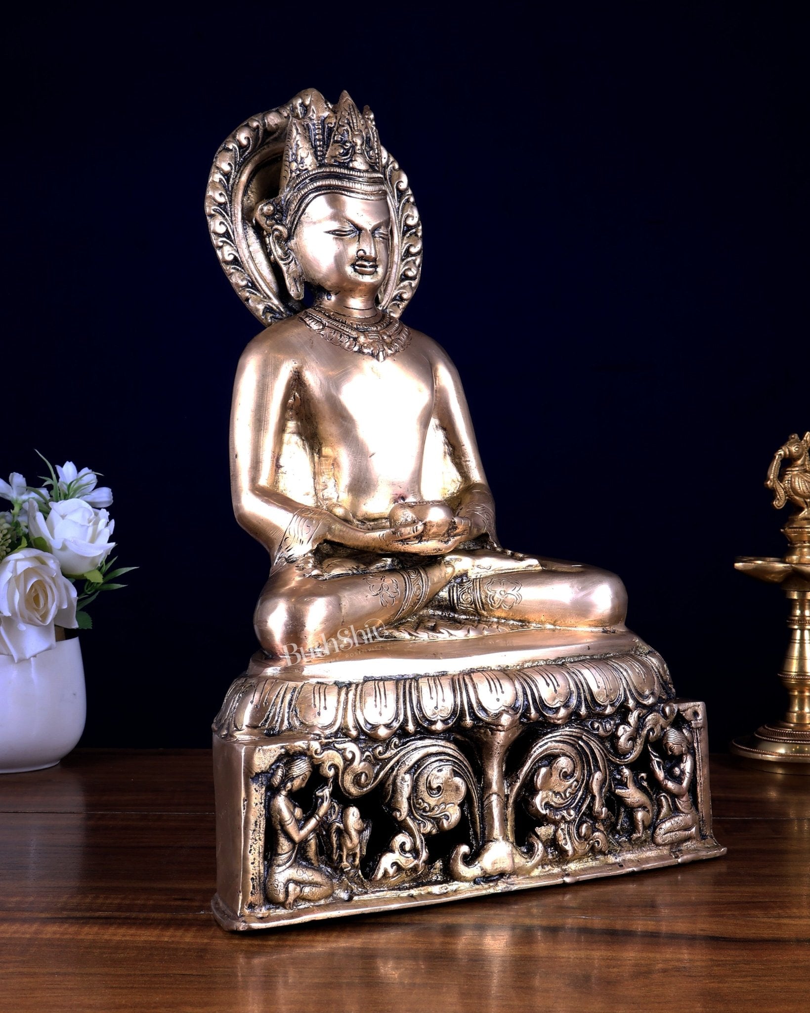 Brass Buddha Statue in Meditation – Calm & Peaceful Home Decor 13.5 inch - Budhshiv.com