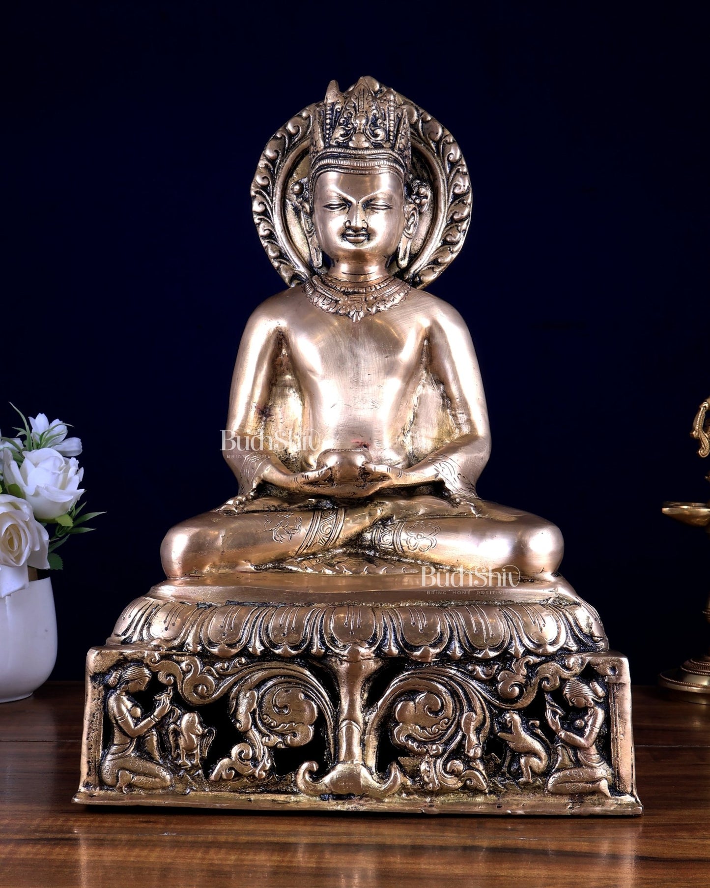 Brass Buddha Statue in Meditation – Calm & Peaceful Home Decor 13.5 inch - Budhshiv.com