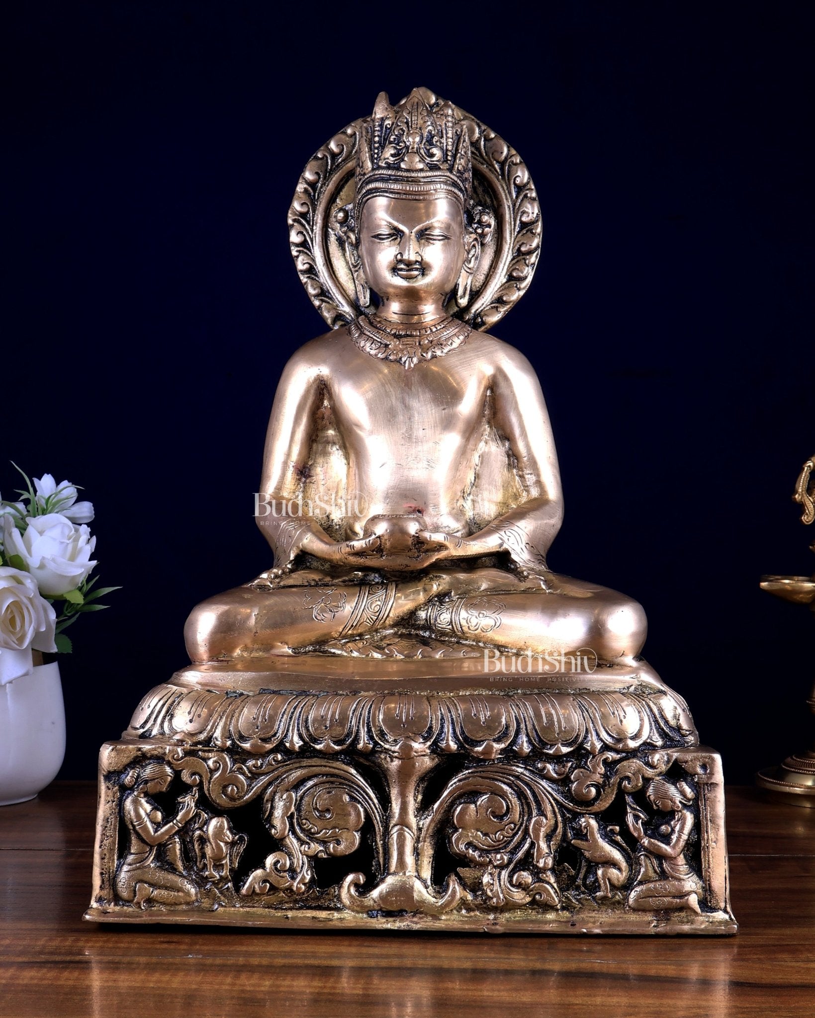 Brass Buddha Statue in Meditation – Calm & Peaceful Home Decor 13.5 inch - Budhshiv.com