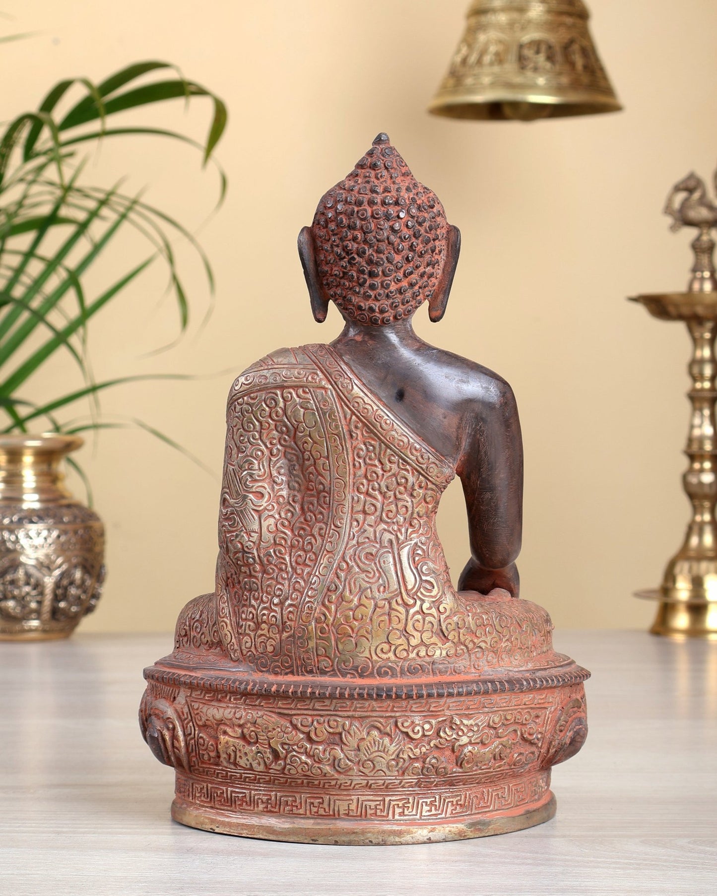 Brass Buddha Statue – Pink Silver Sand Patina Meditation Buddha Sculpture 9.5" - Budhshiv.com