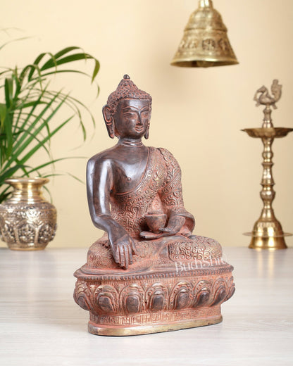 Brass Buddha Statue – Pink Silver Sand Patina Meditation Buddha Sculpture 9.5" - Budhshiv.com