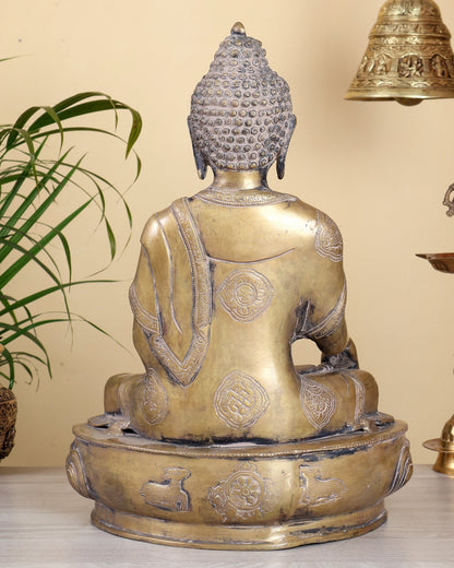 Brass Buddha Statue Super Antique Finish – 17 Inch Large Vintage Sculpture - Budhshiv.com