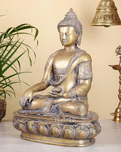 Brass Buddha Statue Super Antique Finish – 17 Inch Large Vintage Sculpture - Budhshiv.com