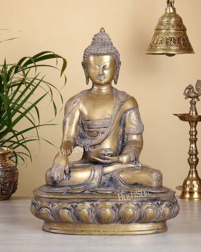 Brass Buddha Statue Super Antique Finish – 17 Inch Large Vintage Sculpture - Budhshiv.com