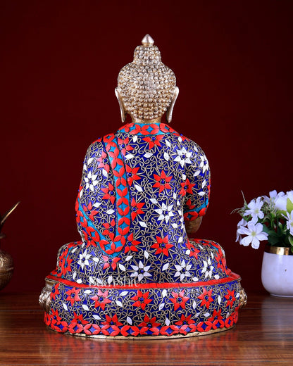 Brass Buddha Statue with Floral Stonework 16 inch - Budhshiv.com