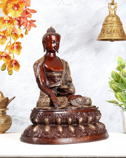 Brass Buddha Statue with Life Story Engravings – Dual Tone Finish Sculpture (17.5 Inches) - Budhshiv.com