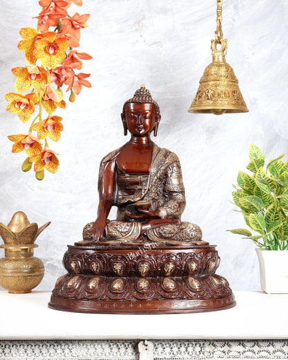 Brass Buddha Statue with Life Story Engravings – Dual Tone Finish Sculpture (17.5 Inches) - Budhshiv.com