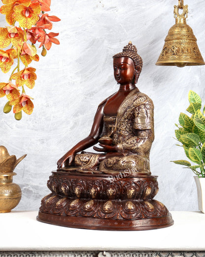 Brass Buddha Statue with Life Story Engravings – Dual Tone Finish Sculpture (17.5 Inches) - Budhshiv.com