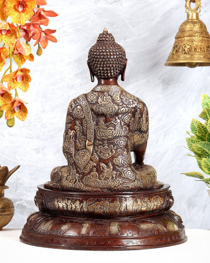 Brass Buddha Statue with Life Story Engravings – Dual Tone Finish Sculpture (17.5 Inches) - Budhshiv.com