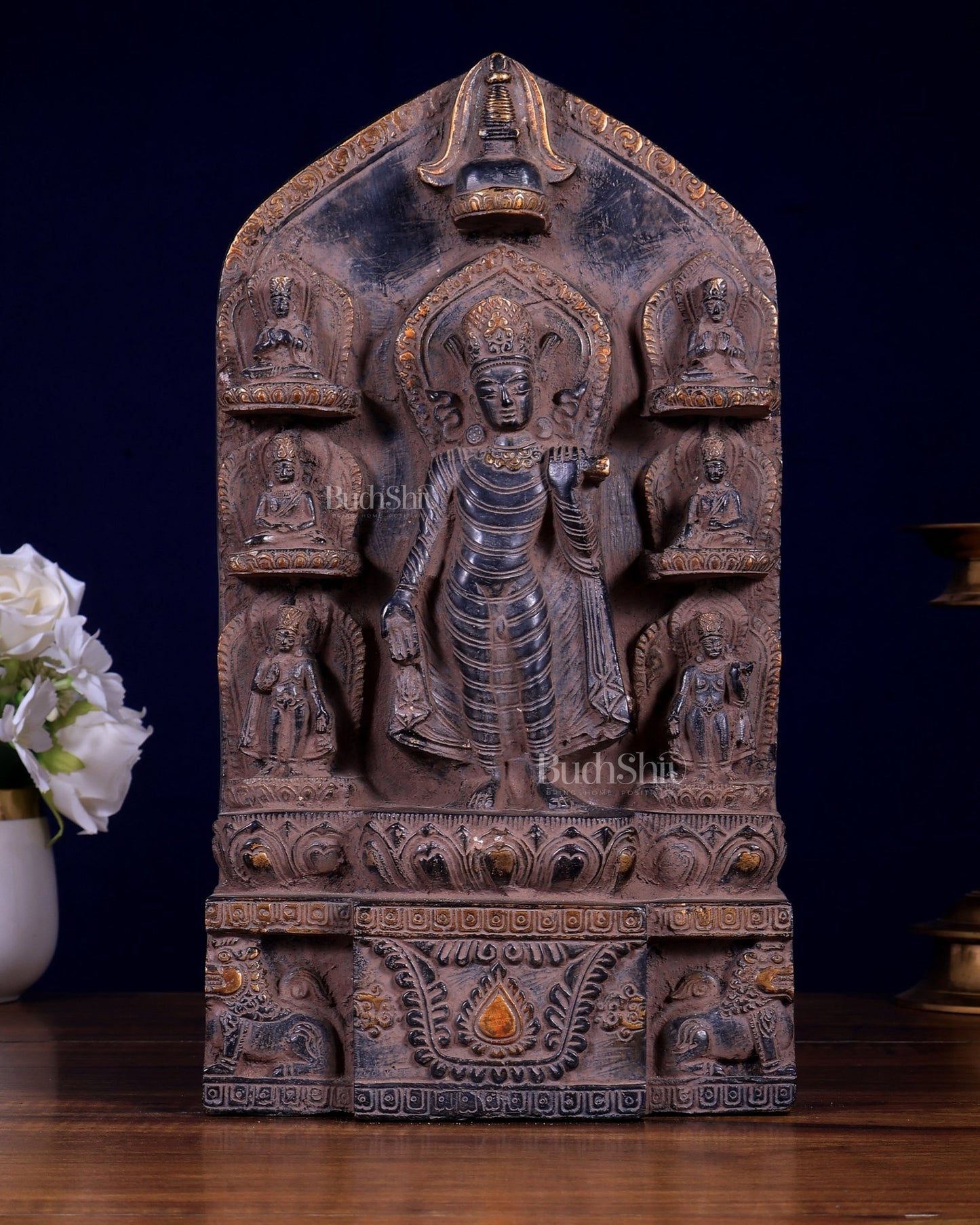 Brass Buddha Statue with Multiple Poses – Vintage Sculpture 12.5 inch - Budhshiv.com
