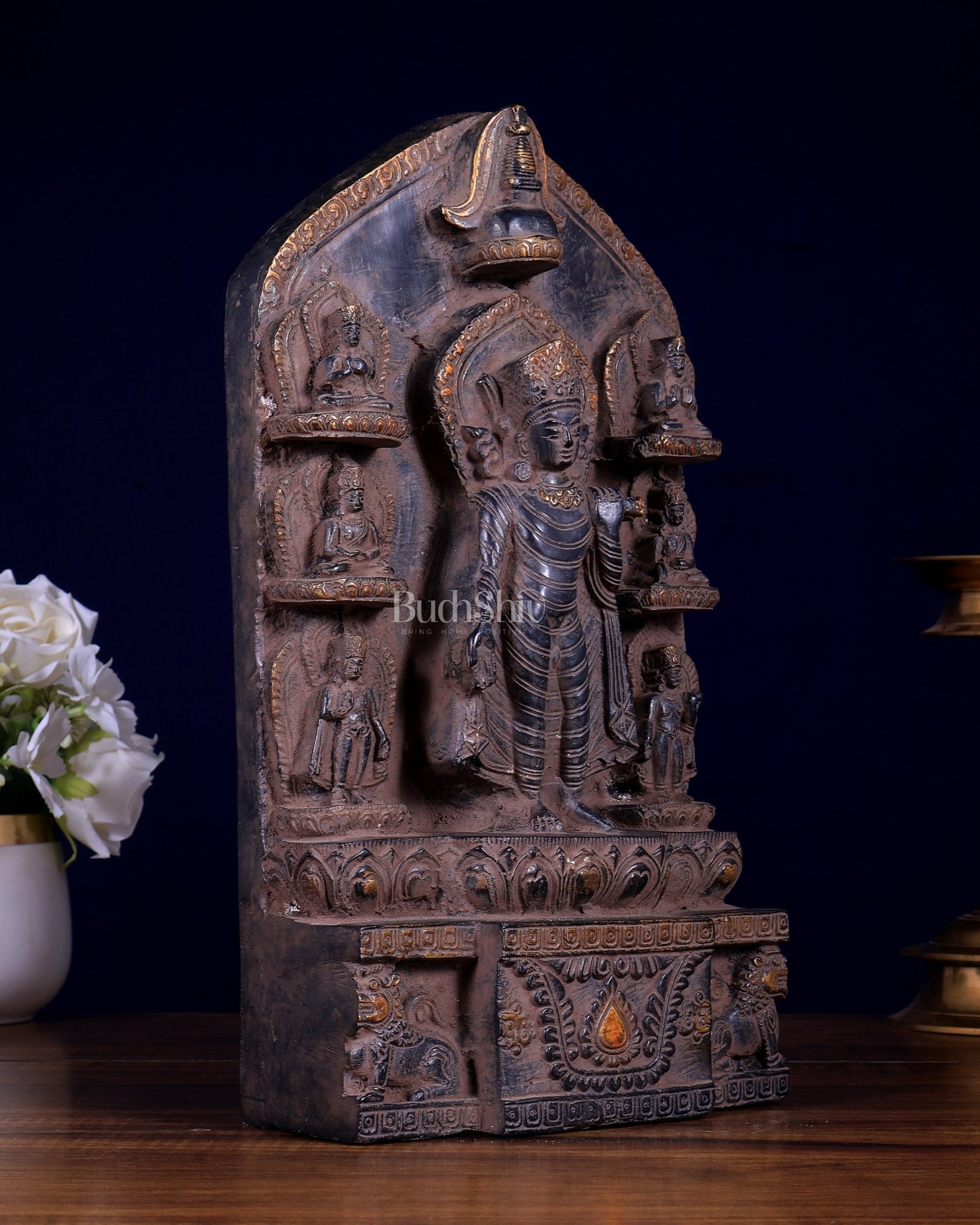 Brass Buddha Statue with Multiple Poses – Vintage Sculpture 12.5 inch - Budhshiv.com