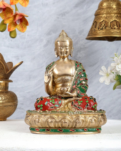 Brass Buddha Statue with Unique Meenakari Work – Handcrafted Decorative & Spiritual Sculpture - Budhshiv.com
