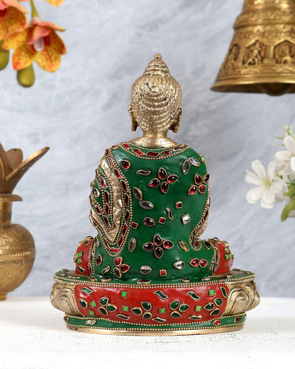Brass Buddha Statue with Unique Meenakari Work – Handcrafted Decorative & Spiritual Sculpture - Budhshiv.com