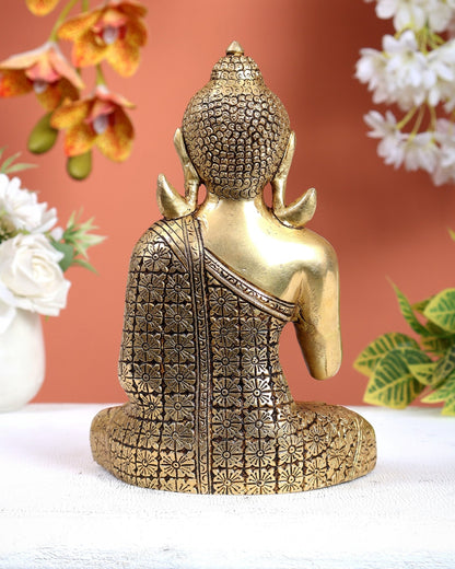 Brass Buddha Superfine Statue | 8" Floral carvings - Budhshiv.com
