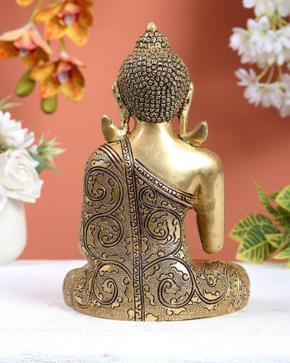 Brass Buddha Superfine Statue | 8" Fully Carved, 2.39 kg - Budhshiv.com