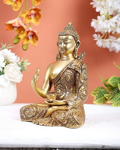 Brass Buddha Superfine Statue | 8" Fully Carved, 2.39 kg - Budhshiv.com