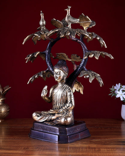 Brass Buddha Under Tree Statue 18 inch - Budhshiv.com