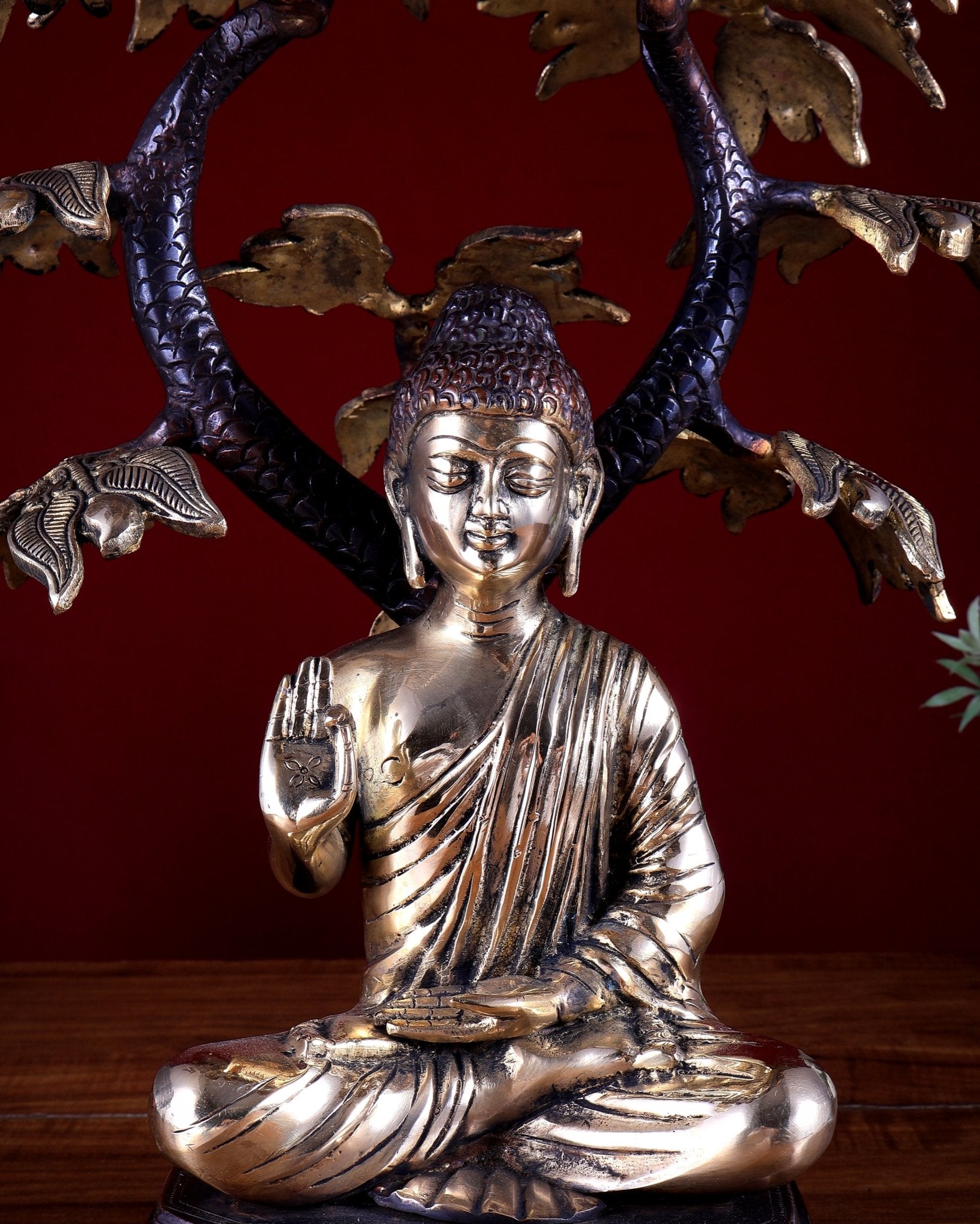 Brass Buddha Under Tree Statue 18 inch - Budhshiv.com