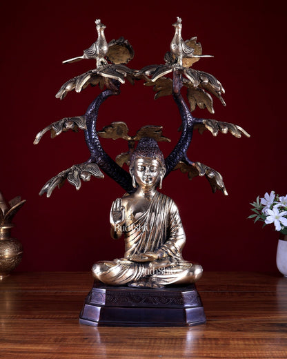 Brass Buddha Under Tree Statue 18 inch - Budhshiv.com