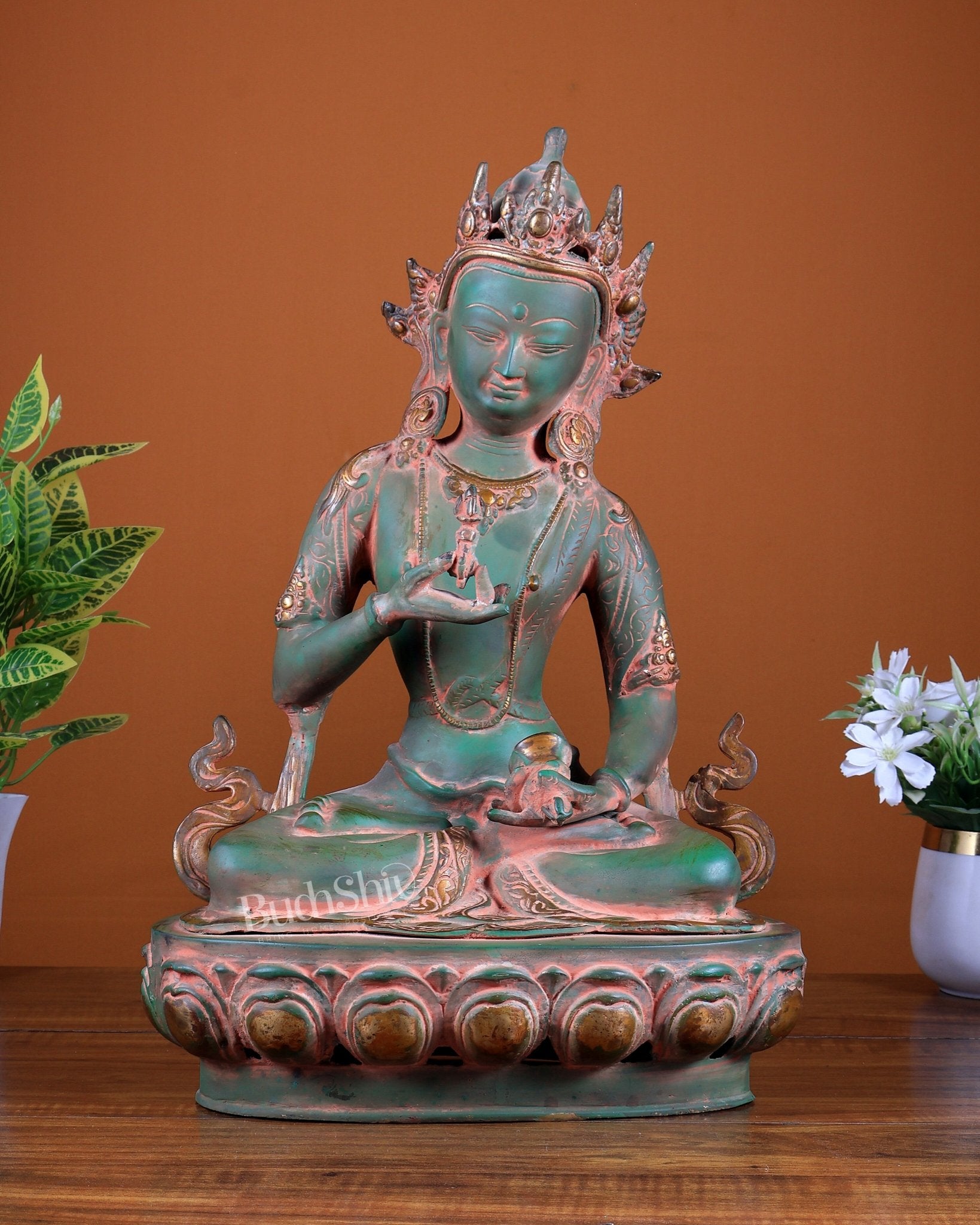 Brass Buddha Vajrasattva Antique Patina Brass Statue, 16" - Budhshiv.com