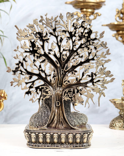 Brass Buddha with Bodhi Tree Sculpture | Enlightenment Buddha Statue 10" - Budhshiv.com