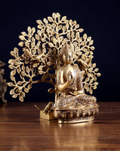 Brass Buddha with Kalpavriksha Tree Combo 11 inch - Budhshiv.com