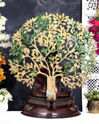 Brass Buddha with Kalpavriksha Tree — Three-Tone Heat-Treated Finish 26 inch - Budhshiv.com