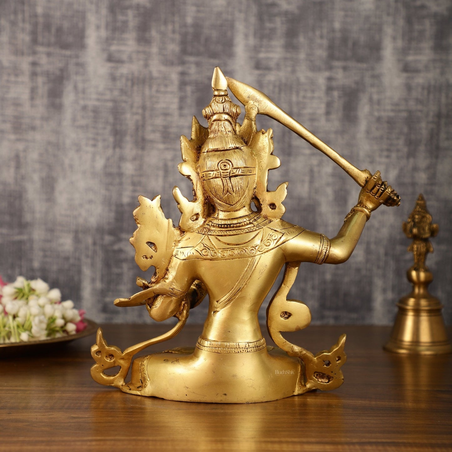 Brass Buddhist Deity Manjushri Statue | 10 Inch Height | 3 KG - Budhshiv.com