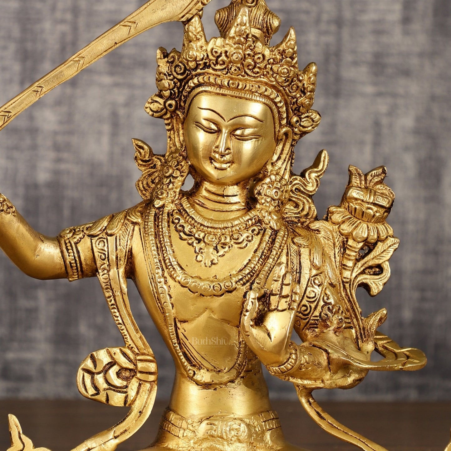 Brass Buddhist Deity Manjushri Statue | 10 Inch Height | 3 KG - Budhshiv.com