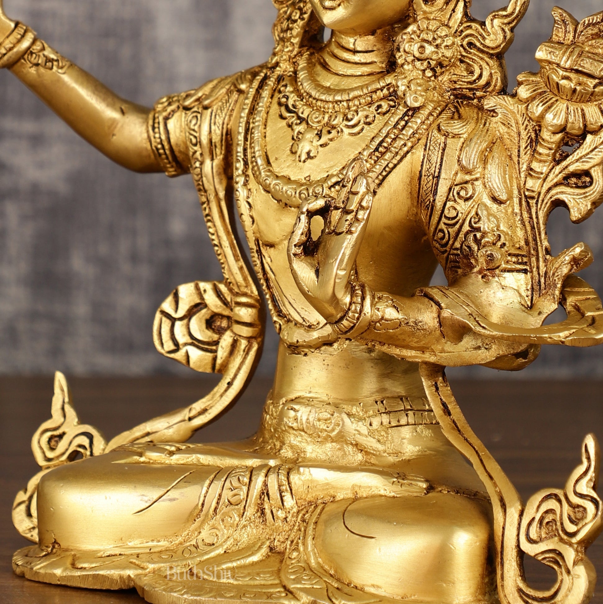 Brass Buddhist Deity Manjushri Statue | 10 Inch Height | 3 KG - Budhshiv.com