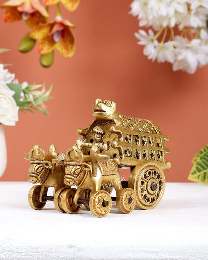Brass Bullock Cart Traditional Indian Village Showpiece – Heritage Décor Sculpture - Budhshiv.com