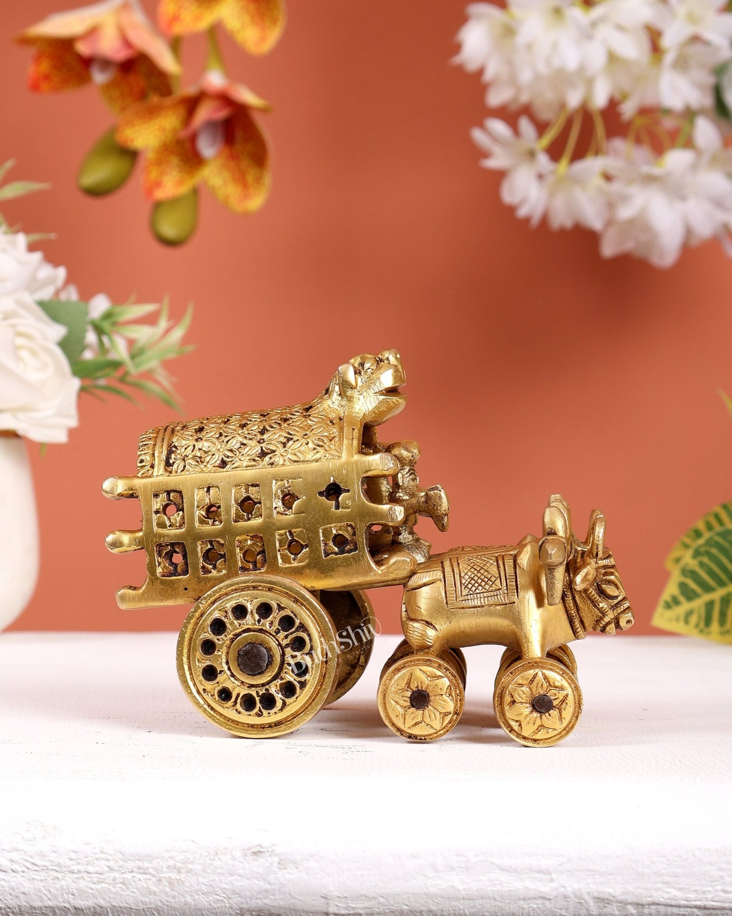 Brass Bullock Cart Traditional Indian Village Showpiece – Heritage Décor Sculpture - Budhshiv.com